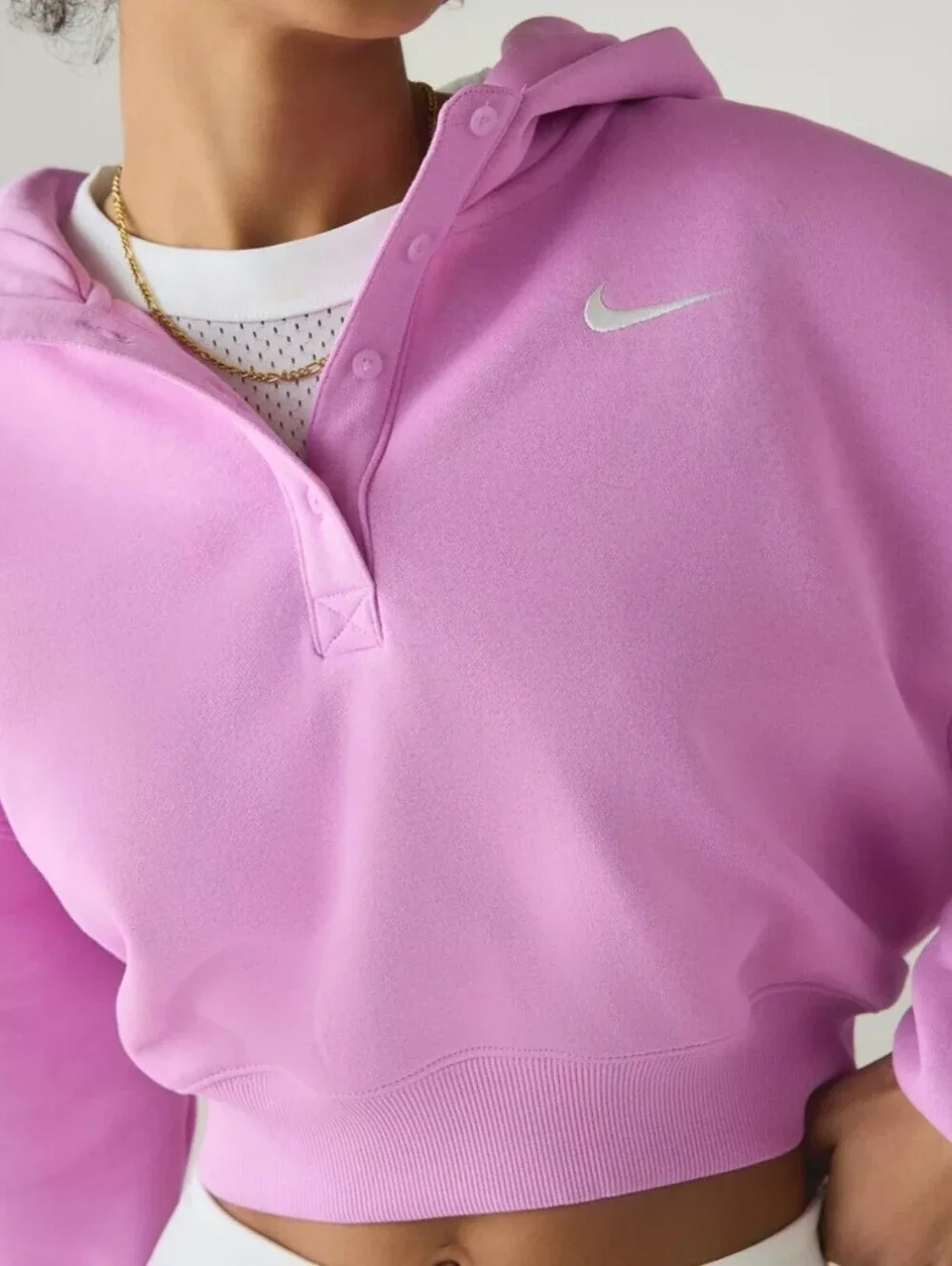 NEW!!! NIKE Phoenix Fleece Cropped Oversized Henley Hoodie Sweatshirt